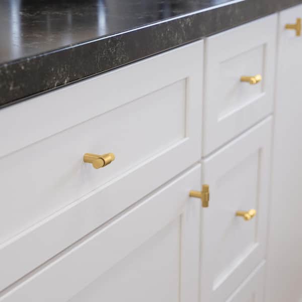 (10-Pack) Fluted 1-1/4 in. (32 mm) Modern Gold T-Shaped Cabinet Knobs