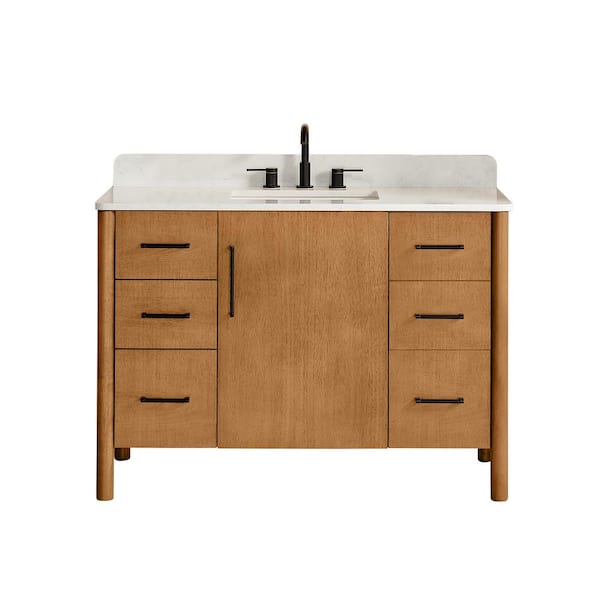 Velora 48 in. Single Freestanding Mango Brown Bath Vanity with Grain White Engineered Stone Top Assembled