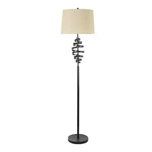 62 in. Grey Rustic 1-Light Standard Floor Lamp for Living Room with Fabric Drum Shade