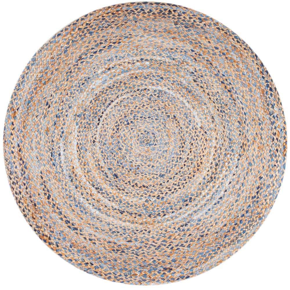 Handmade Blue and Jute Braided Round Area Rug