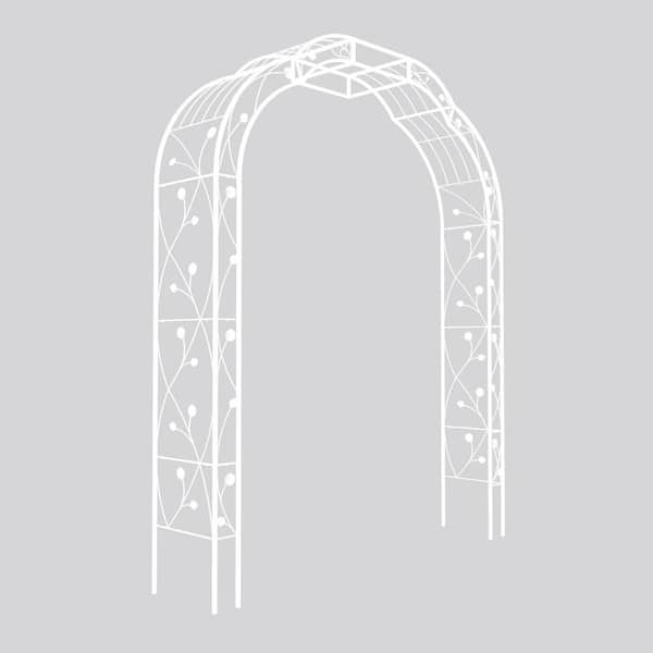 W 74.4 in. x H 98.4 in. Cream White Metal Garden Arbor Trellis Climbing Plants Support Rose Arch Outdoor Arch