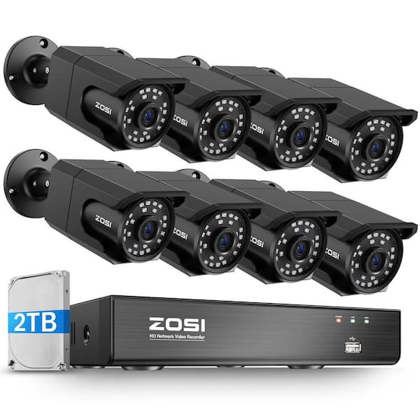 ZOSI 4K Ultra HD 8-Channel 2TB PoE NVR Security System with 6-Wired 8MP Spotlight Surveillance Cameras
