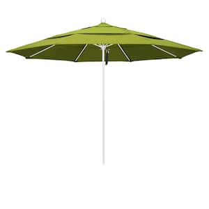 11 ft. White Aluminum Commercial Market Patio Umbrella with Fiberglass Ribs and Pulley Lift in Ginkgo Pacifica