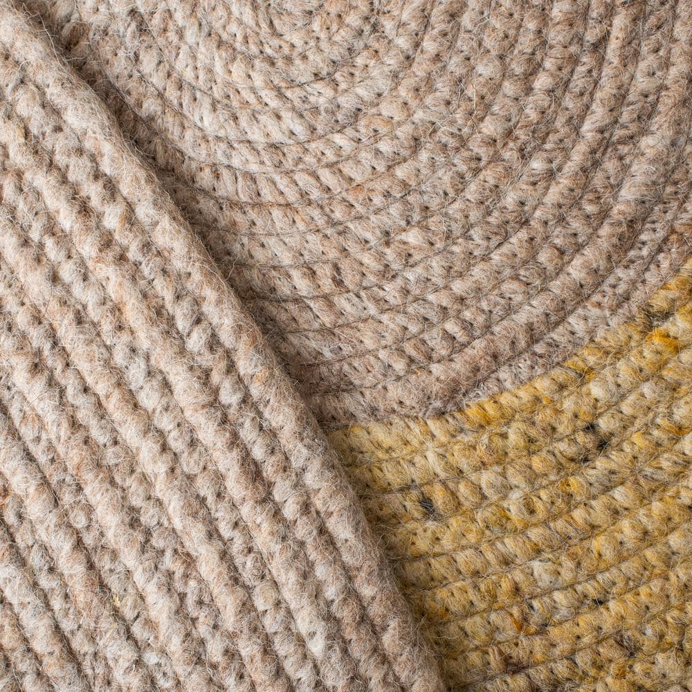 Handmade Gold and Beige Round Wool Braided Rug