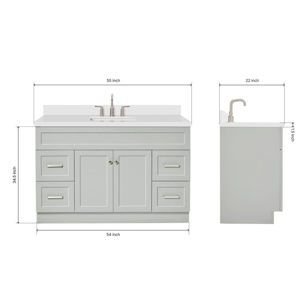 Gray 55" Freestanding Single Basin Vanity with Quartz Countertop