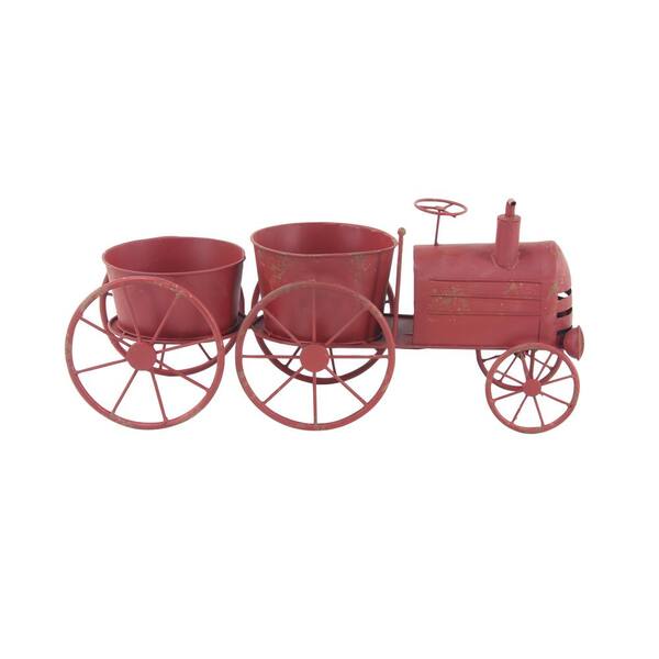 Litton Lane 10 in. H x 22 in. W Red Metal Eclectic Planter