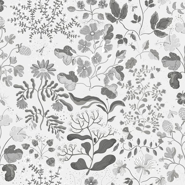 A-Street Prints Groh Grey Floral Wallpaper Sample