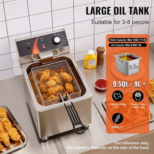 SKYSHALO Commercial Deep Fryer, 12 Qt. Silver Deep Fryer with Cool