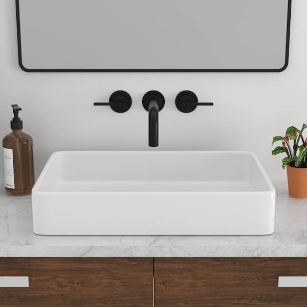 White Porcelain Ceramic Rectangular Modern Above Counter Bathroom Vessel Vanity Sink Art Basin