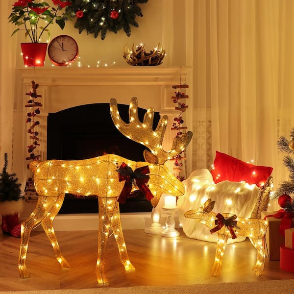 VEIKOUS 48 in. 2-Piece Gold Outdoor Moose Christmas Yard Decorations with  White LED Lights HP1001-16WH-1 - The Home Depot