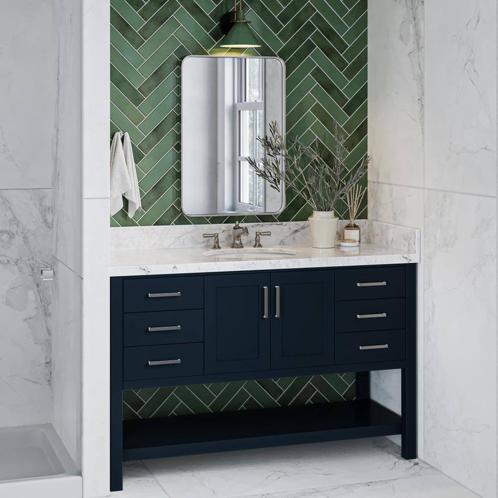 Midnight Blue Solid Wood Single Bathroom Vanity Base, 54"