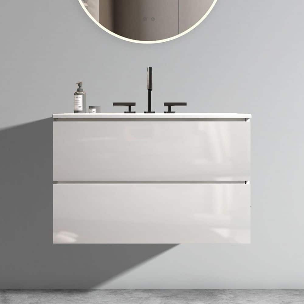 Ziyudura 30 in. Single Sink Floating White Bath Vanity with White