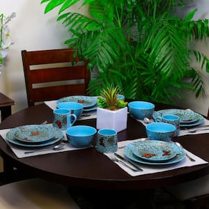 Butterfly Garden 16-Piece Contemporary Blue Stone Dinnerware Set (Service for 4)