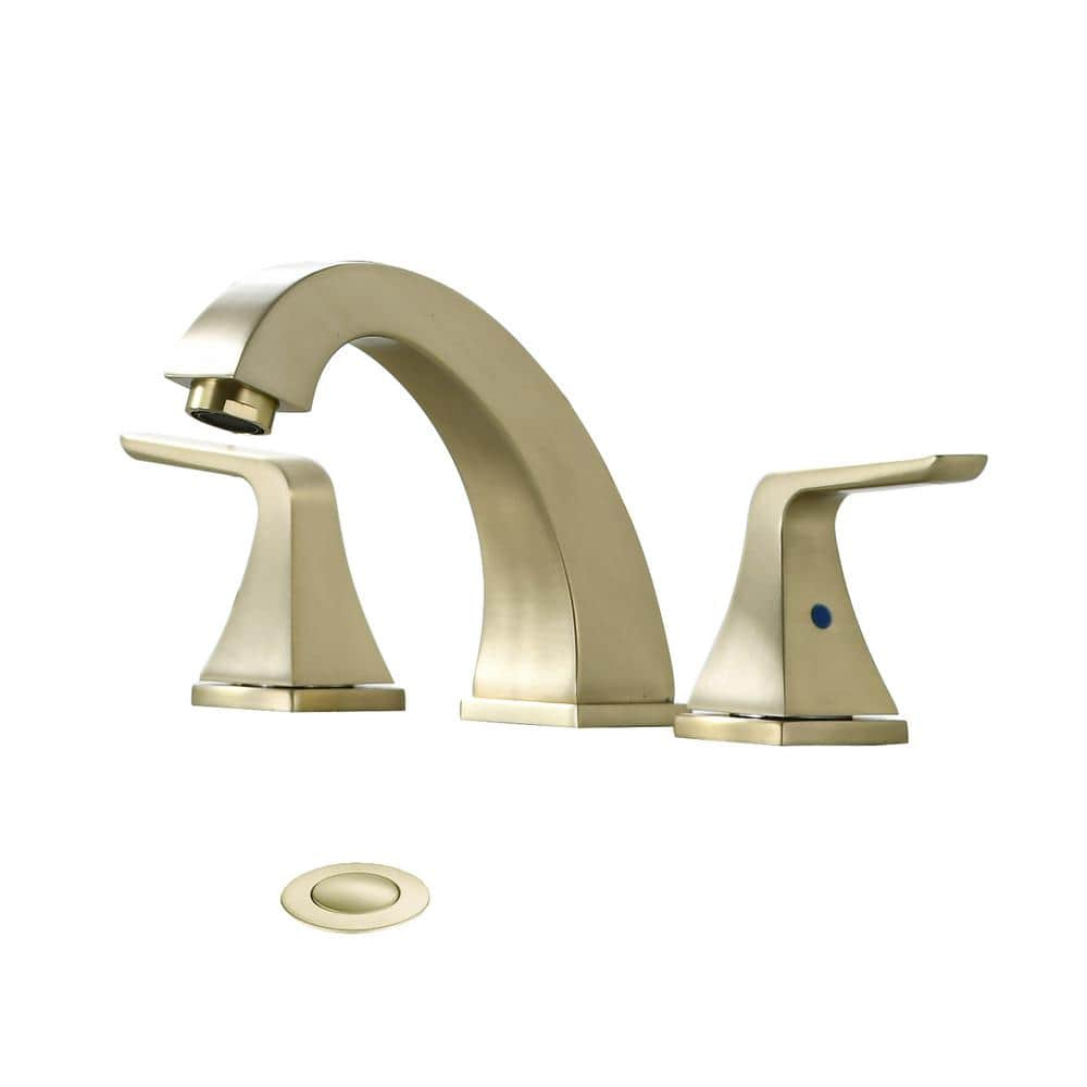 FLG 8 In Widespread Double Handle Bathroom Faucet With Drain Kit   Brushed Gold Widespread Bathroom Faucets Cy 0013 Bg 64 1000 