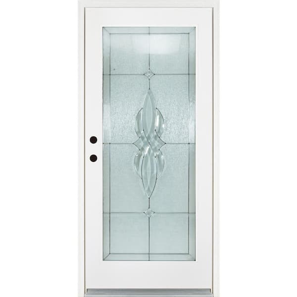 MP Doors 32 in. x 80 in. Right-Hand Inswing Full-Lite Scotia Decorative Glass WhiteFinished Fiberglass Prehung Front Door