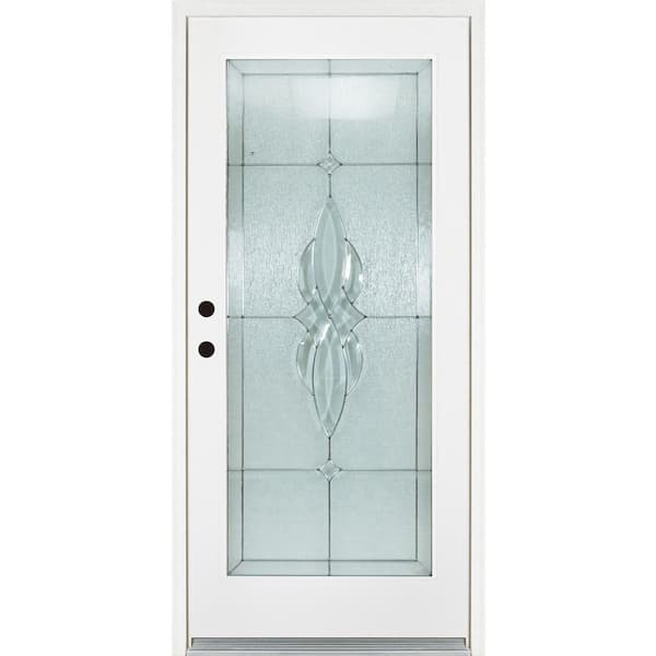 MP Doors 36 in. x 80 in. Scotia Smooth White Right-Hand Inswing Full 1 Lite Decorative Fiberglass Prehung Front Door
