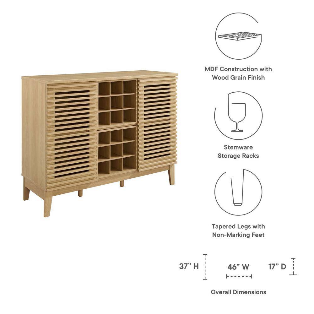 Mid-Century Slatted Oak Bar Cabinet with Integrated Wine Rack
