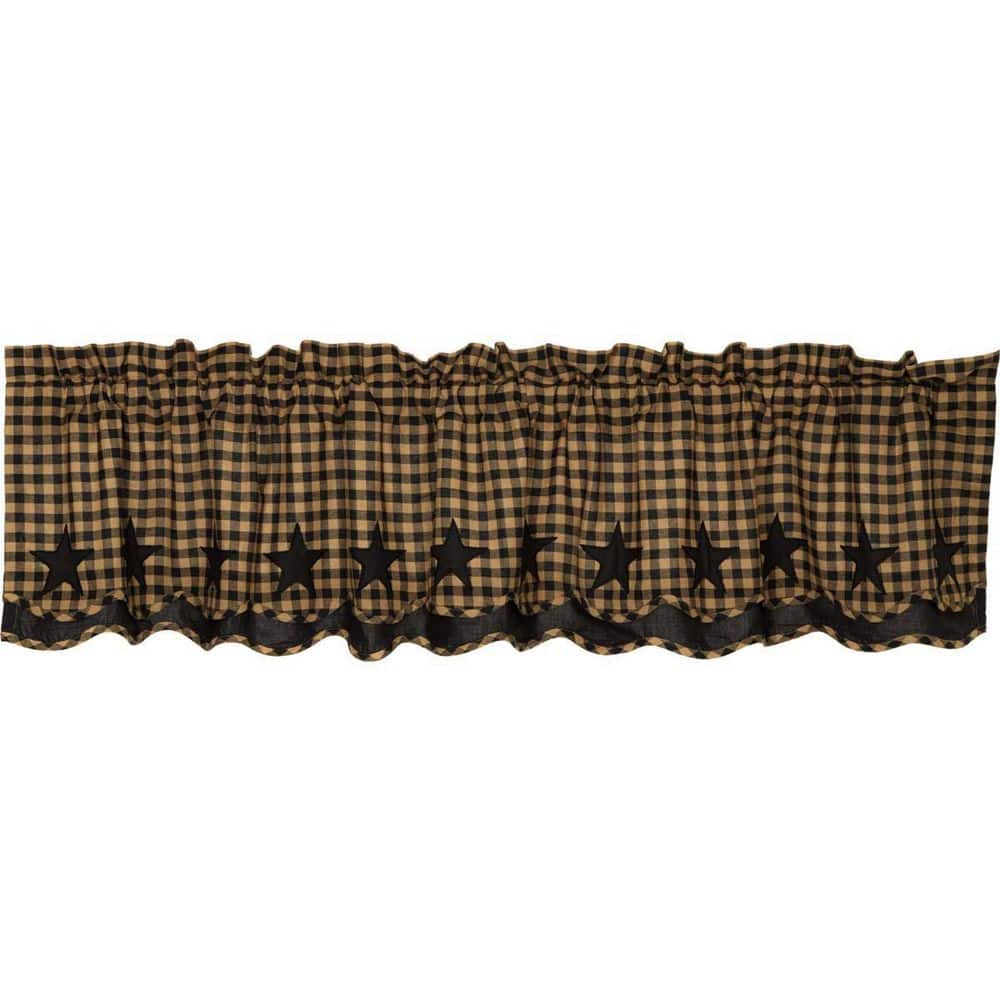 Black and Khaki Cotton Scalloped Layered Valance with Stars, 16x72