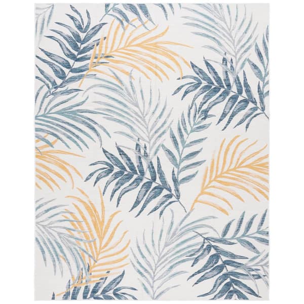 SAFAVIEH Sunrise Ivory/Blue Gold 8 ft. x 10 ft. Oversized Tropical Reversible Indoor/Outdoor Area Rug