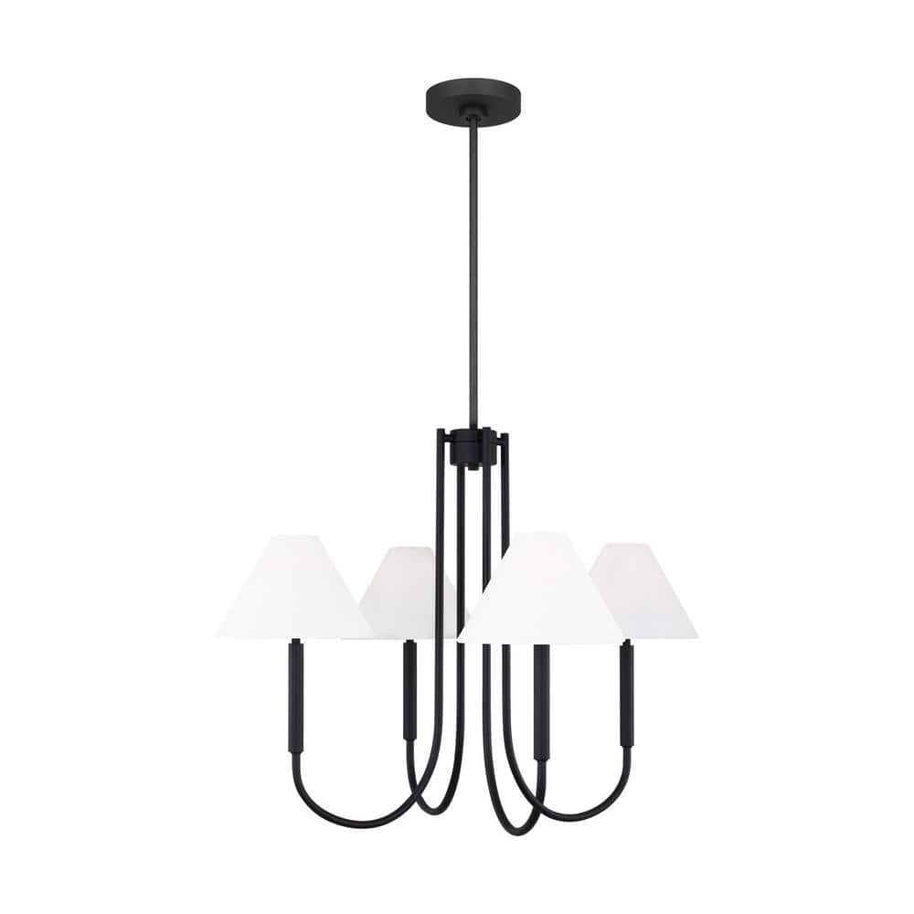 Midnight Black 5-Light Chandelier with White Linen Shades