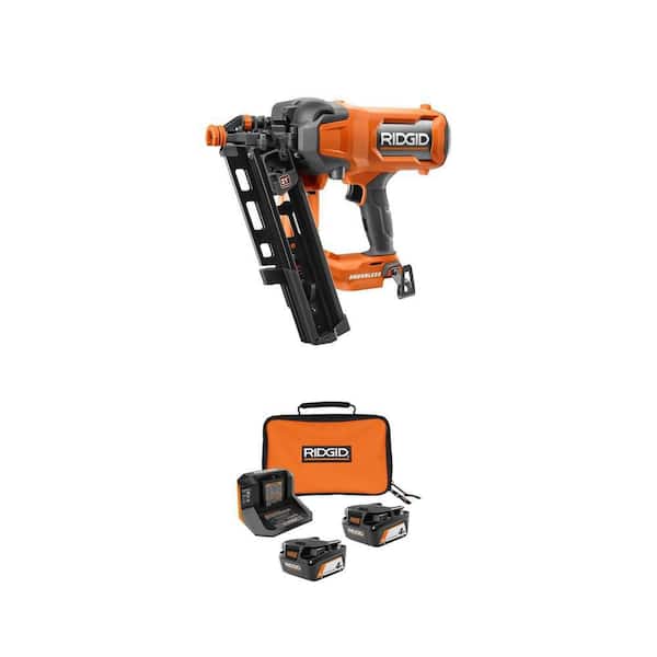 18V Lithium-Ion (2) 4.0 Ah Battery Starter Kit w/ Charger and Bag w/ 18V Brushless Cordless 21° 3-1/2 in. Framing Nailer