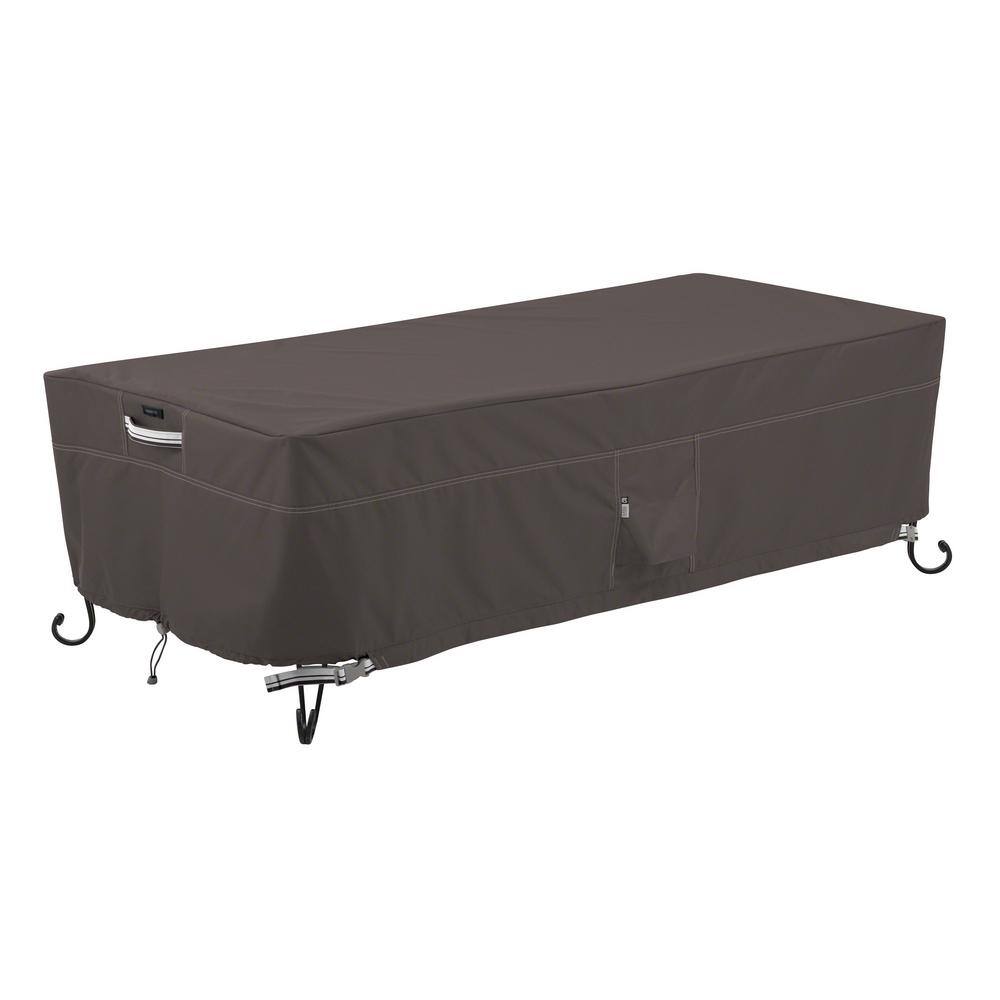 Brown Water-Resistant Rectangular Fire Pit Table Cover with Cinch Cord