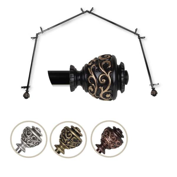 EMOH 13/16" Dia Adjustable 4 Sided Bay Window Curtain Rod 28 to 48" (each side) in Black with Diana Finials