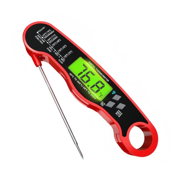 Digital Meat Thermometer with Instant Read and Waterproof for BBQ, Cooking, Grill, Candy and Kitchen, Red (1-Pack)