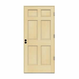 32 in. x 80 in. 6-Panel Unfinished Wood Prehung Left-Hand Outswing Front Door w/Unfinished Rot Resistant Jamb