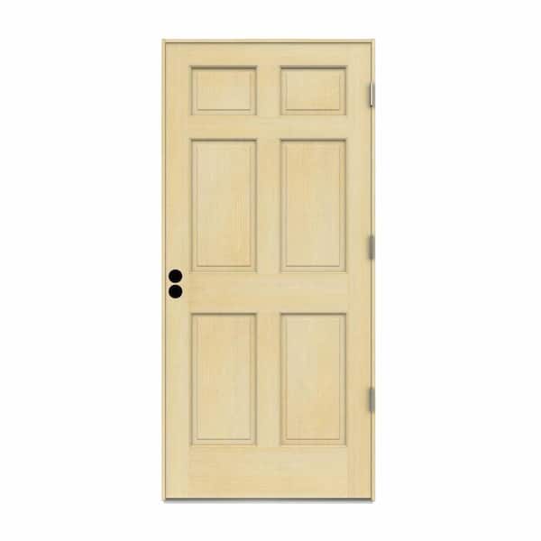 JELD-WEN 32 in. x 80 in. 6-Panel Unfinished Wood Prehung Left-Hand Outswing Front Door w/Unfinished Rot Resistant Jamb