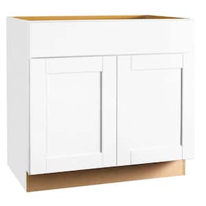 Shaker 36 in. W x 24 in. D x 34.5 in. H Assembled Sink Base Kitchen Cabinet in Satin White