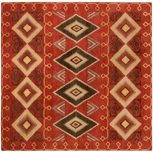 SAFAVIEH Heritage Red/Multi 6 ft. x 6 ft. Square Lodge Border Area Rug