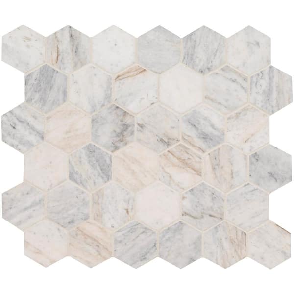MSI Capri Blue Hexagon 12 in. x 12 in. Honed Mosaic Mesh-Mounted Marble Floor and Wall Tile (0.98 sq. ft./Each)