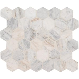 Capri Blue Hexagon 12 in. x 11.75 in. x 10mm Honed Mosaic Marble Floor and Wall Tile (9.8 sq. ft./Case)