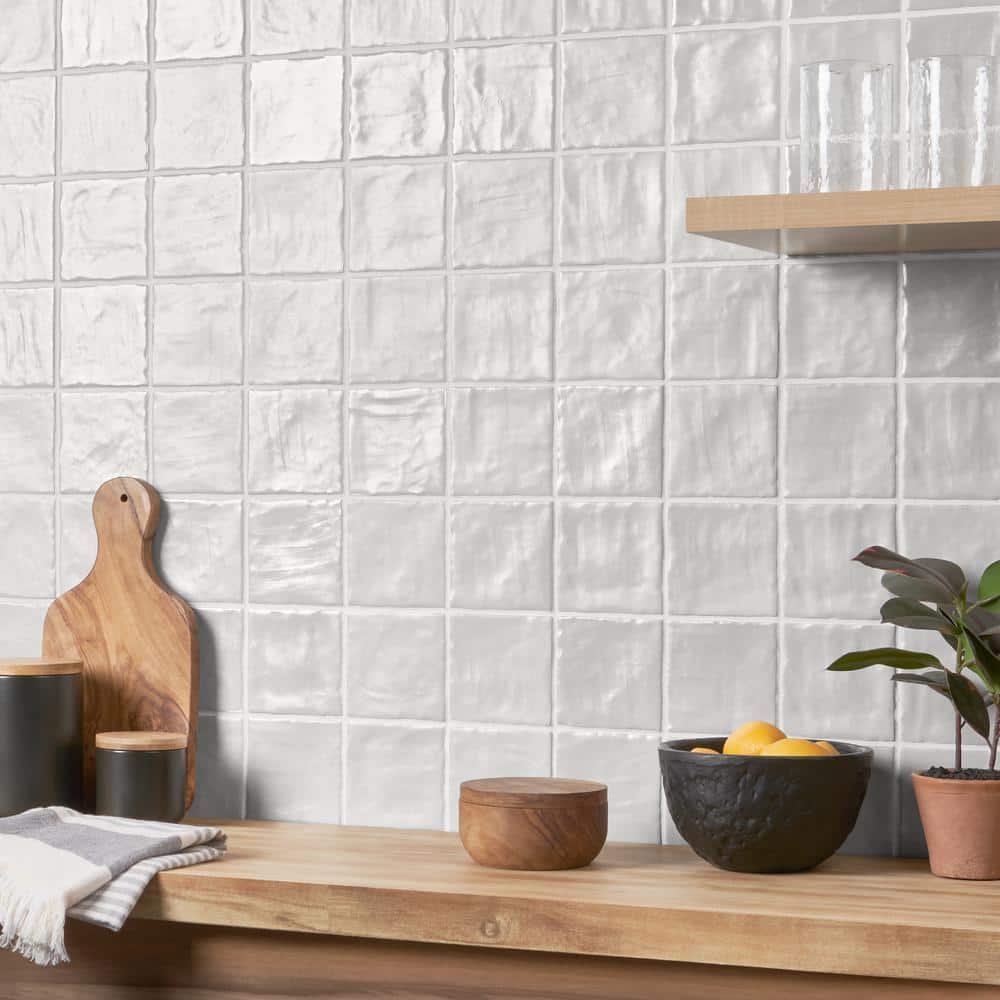 Amagansett 4" x 4" White Ceramic Wall Tile Set