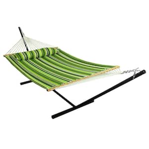 10-3/4 ft. Quilted 2-Person Hammock with 12 ft. Stand in Melon Stripe