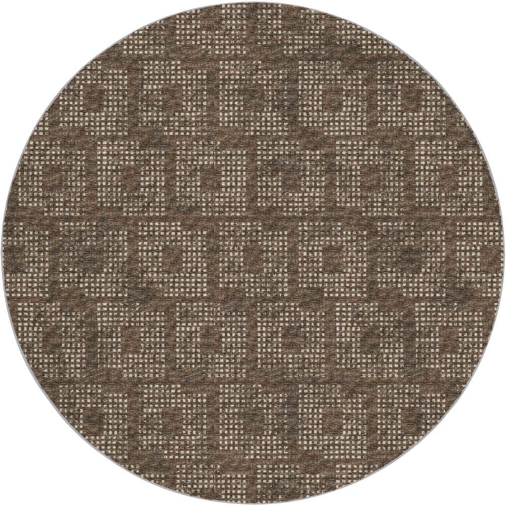 Dream Shag Premium Machine Washable Abstract ADS33 Brown 8 ft. x 8 ft. Round Rug price history on PriceWatchPro