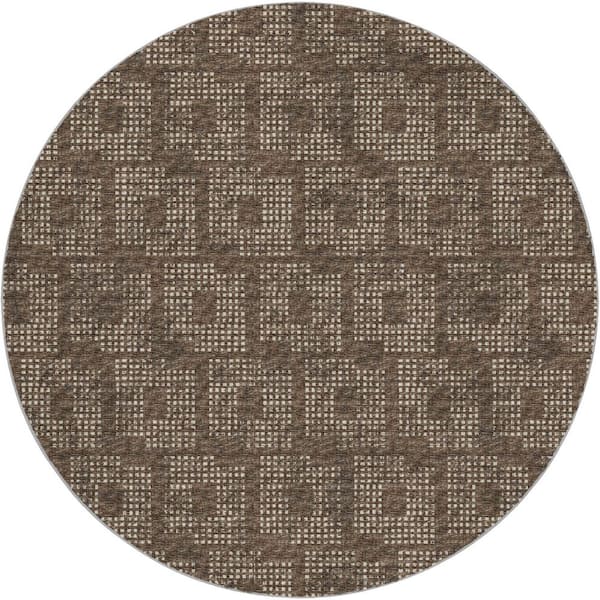 Dream Shag Premium Machine Washable Abstract ADS33 Brown 8 ft. x 8 ft. Round Rug