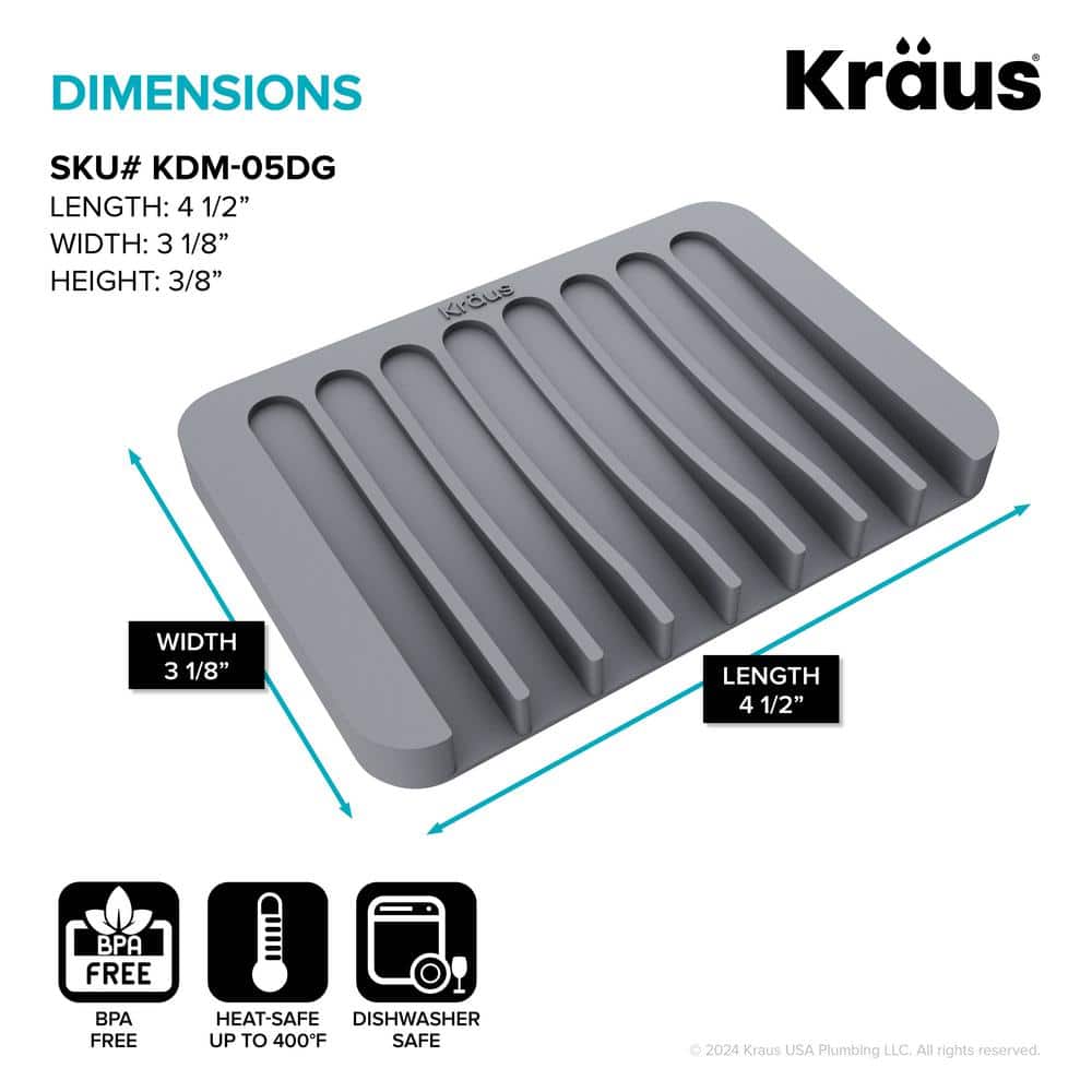 Dark Grey Rectangular Silicone Soap Dish and Sponge Holder
