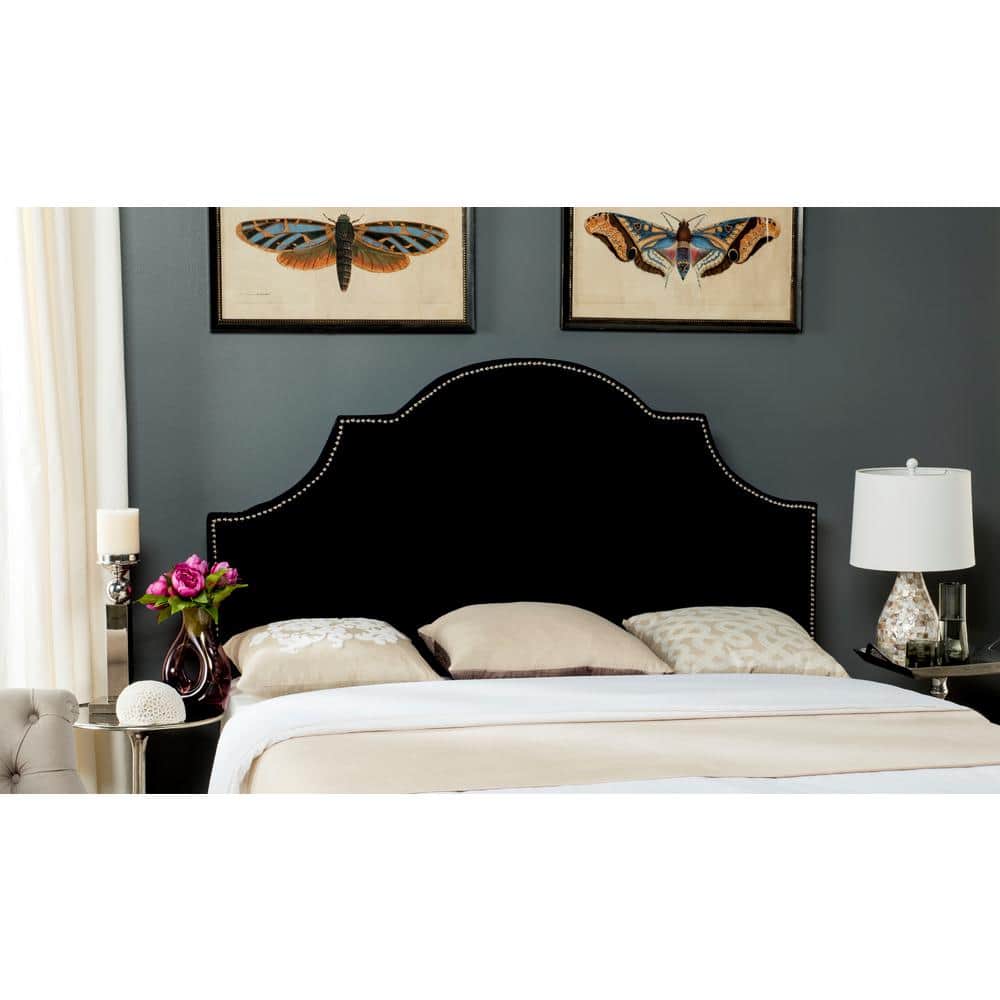 Savoy-Inspired Black Velvet Upholstered Full Headboard with Silver Nailhead