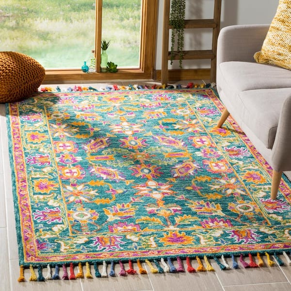 Aspen Turquoise/Purple 7 ft. x 7 ft. Square Border Area Rug
