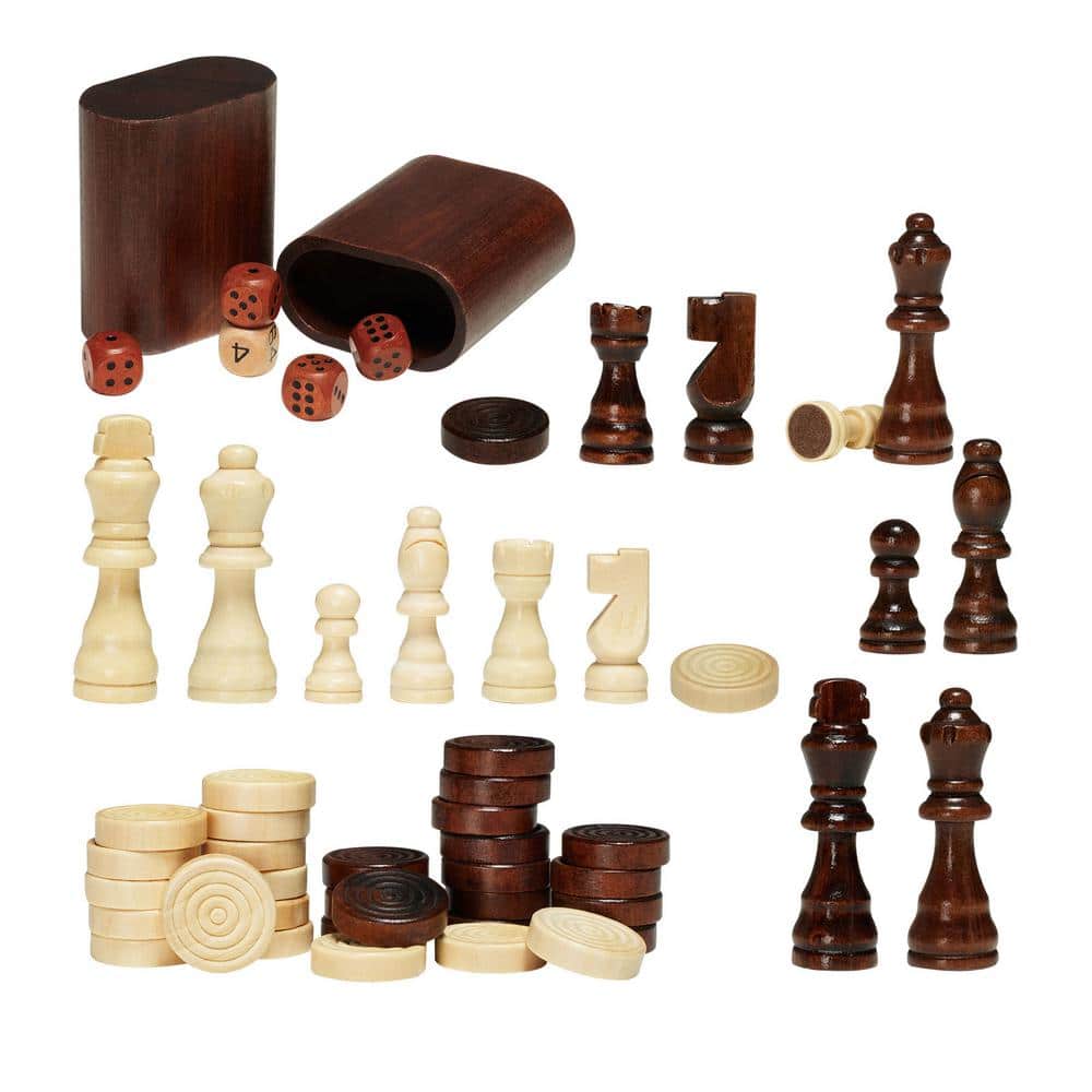 3 in 1-Chess, Checkers, and Backgammon Table Set, 18 in. Premium Wooden Game Table for Family Fun