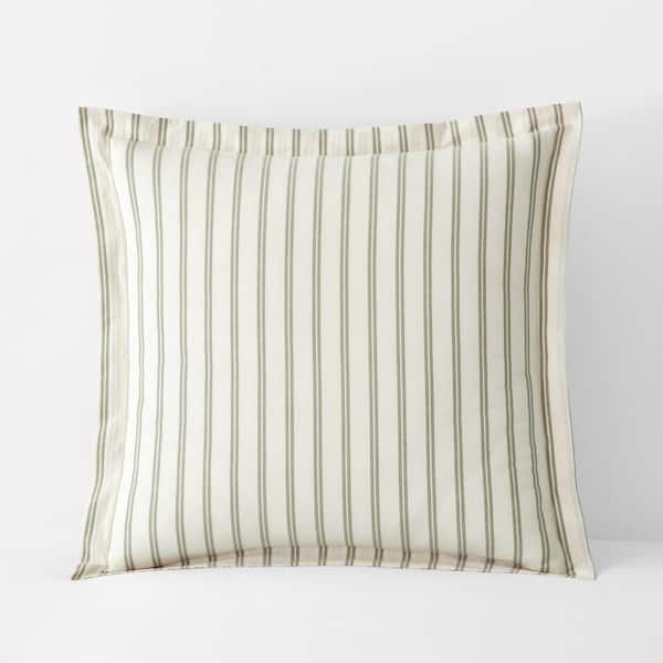 Narrow Stripe T200 Yarn Dyed Moss Green Cotton Percale Euro Sham