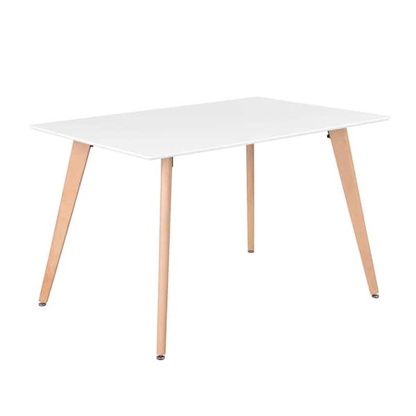 Homy Casa Rookie 43.3 in. White MDF Table Top Solid Beech Wood Legs Dining Table(Seat 4)