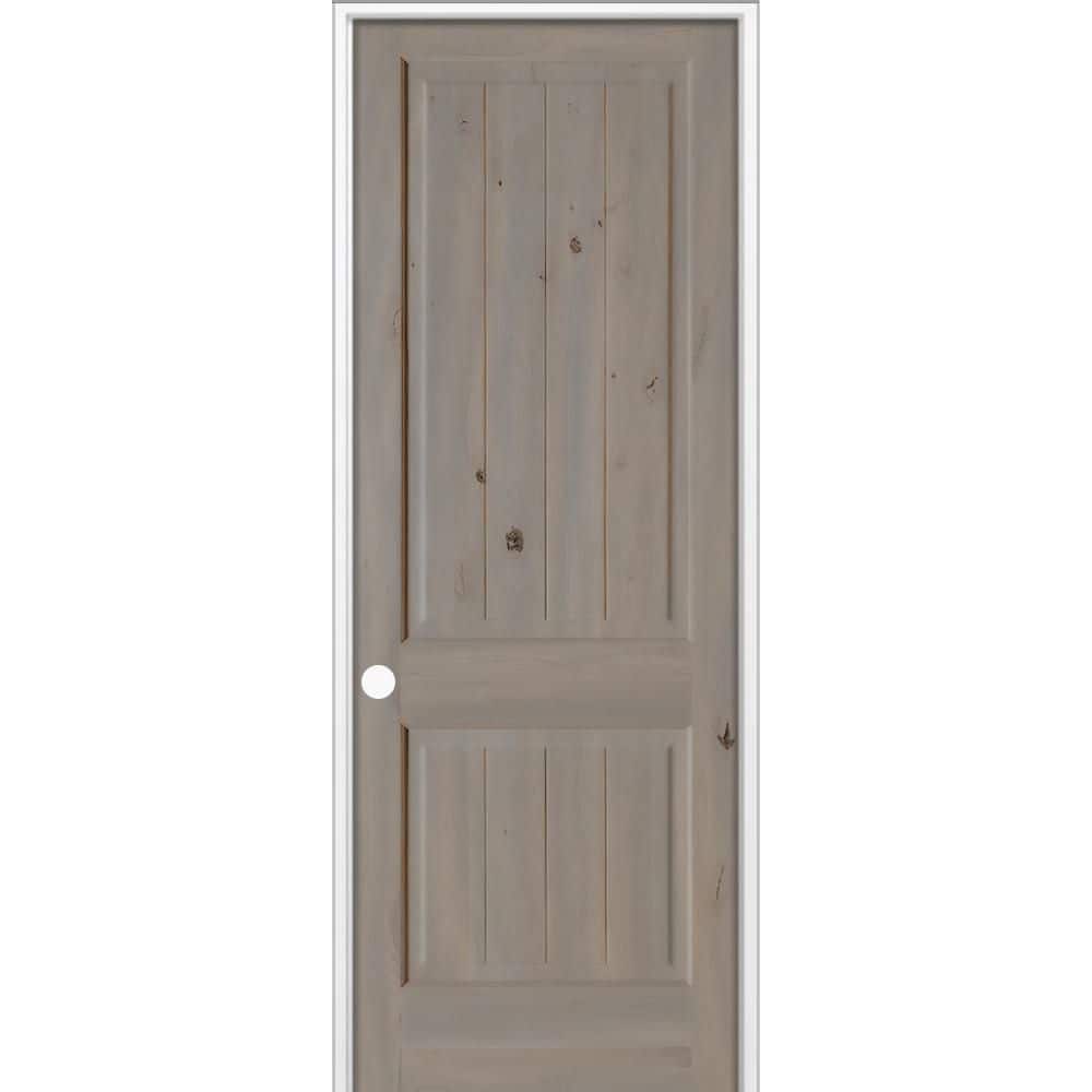 36 in x 96 in Knotty Alder 2-Panel V-Groove Solid Wood Right-Hand BEHR Weathered Gray Stain Single Prehung Interior Door price history on PriceWatchPro