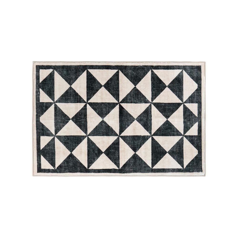 World Rug Gallery Geometric Diamond Washable Non Slip Cream 2 ft. x 3 ...