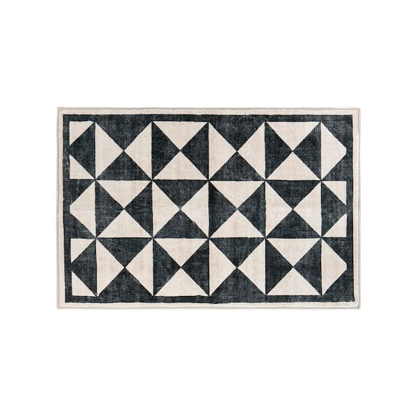 Geometric Diamond Washable Non Slip Cream 2 ft. x 3 ft. Area Rug