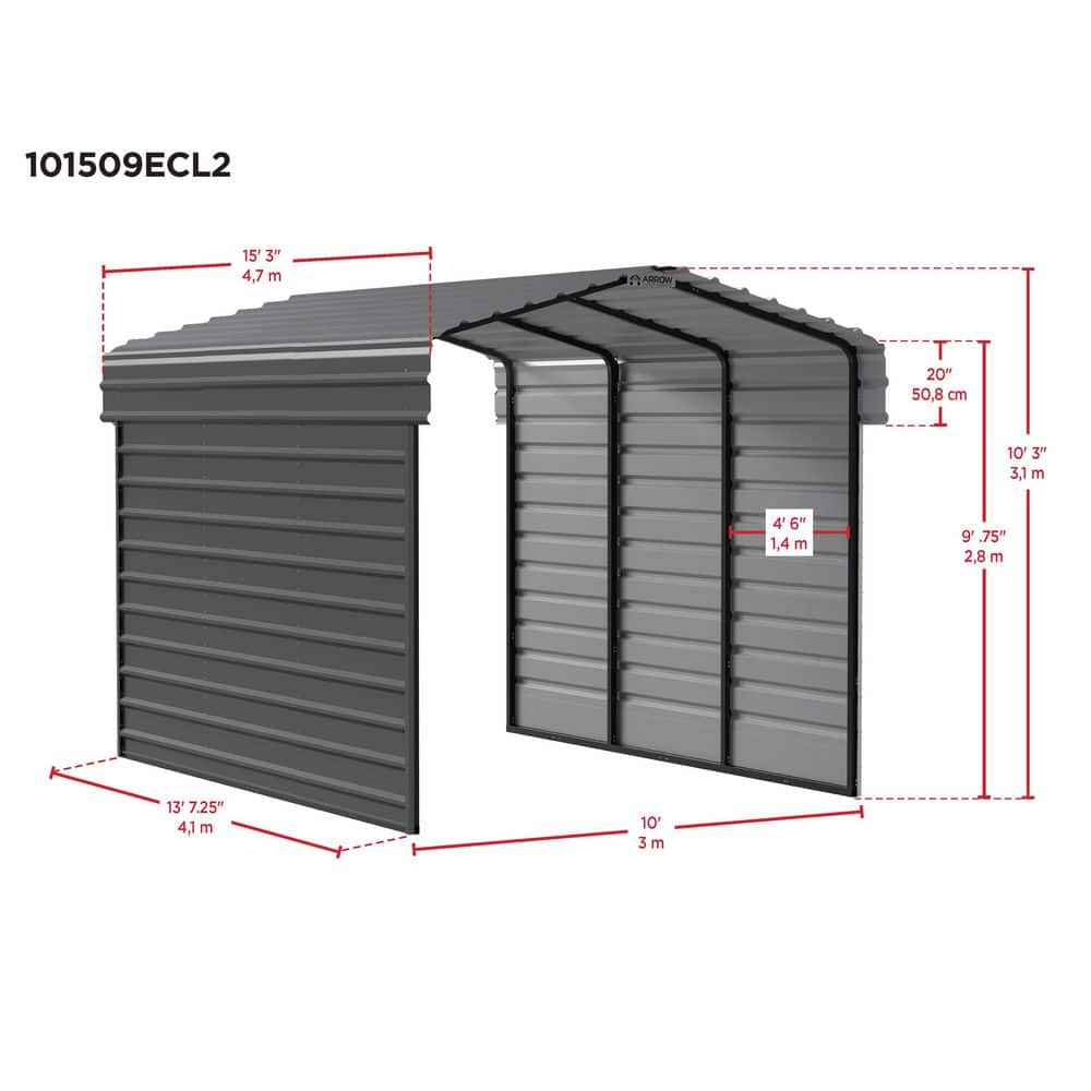 Charcoal 10 x 15 ft Steel Carport with Enclosure
