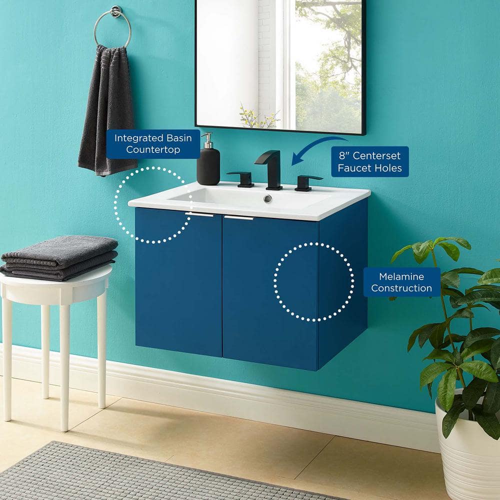 Maybelle Navy White 24" Wall-Mount Modern Bathroom Vanity