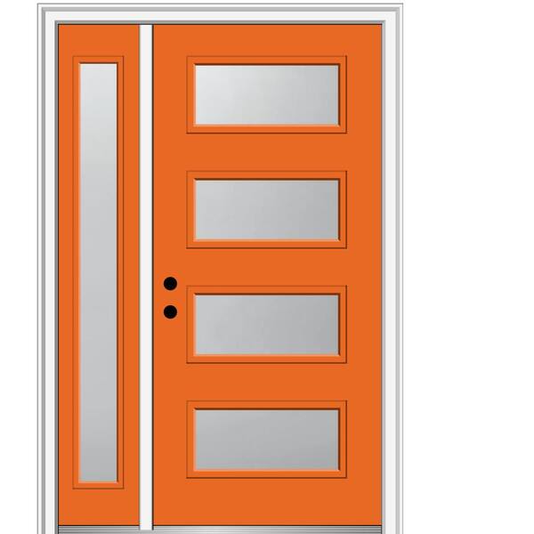 MMI Door 53 in. x 81.75 in. Celeste Frosted Glass Right-Hand Inswing 4-Lite Eclectic Painted Steel Prehung Front Door w/ Sidelite